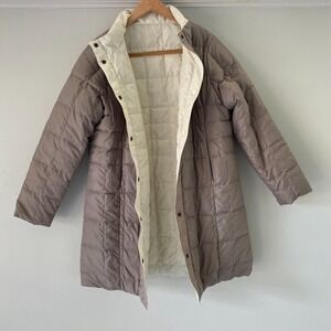 LL Bean Womens parka jacket L coat Goose Down Puffer reversible Long Insulated
